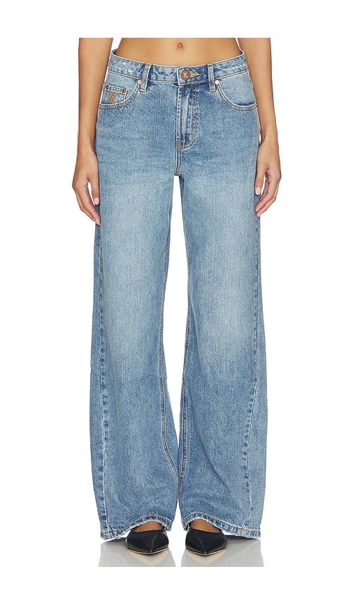 one teaspoon jackson mid waist wide leg jeans in blue.