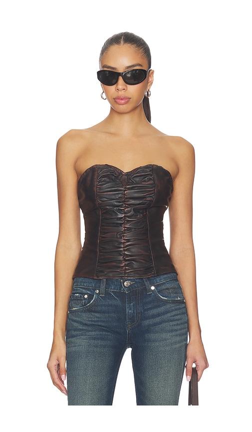 one teaspoon leather strapless bustier top in chocolate.