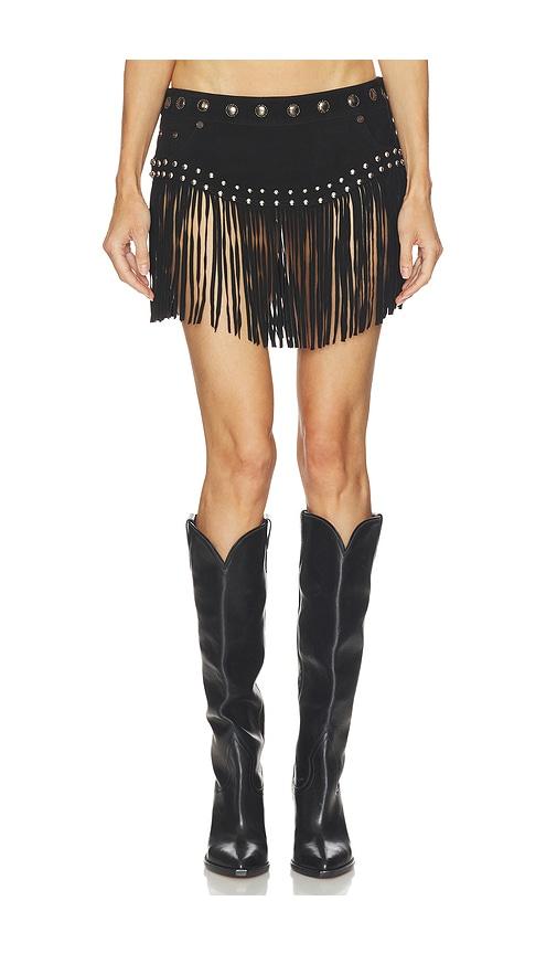 one teaspoon rebel rider studded fringe suede micro skirt in black.