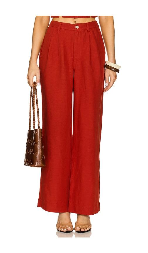 onia air linen pleated trouser in red.