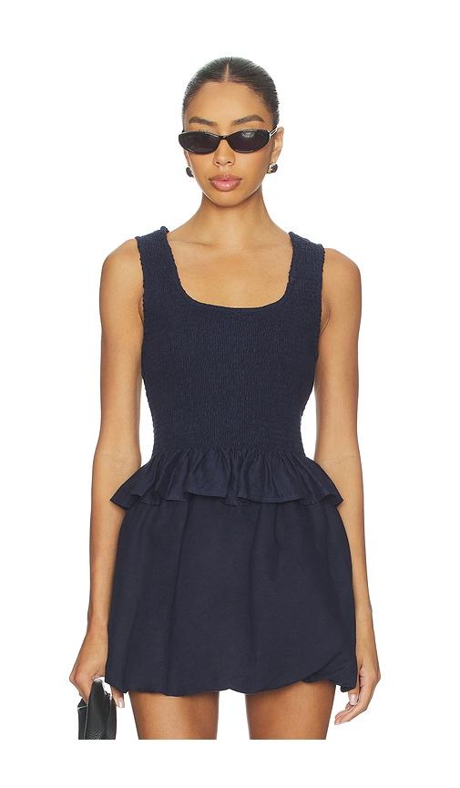 onia air linen smocked tank top in navy.