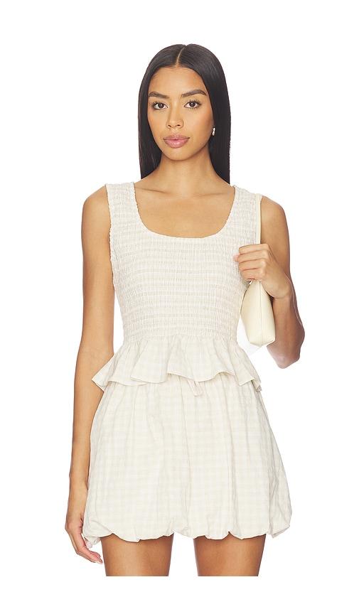 onia air linen smocked tank top in neutral.