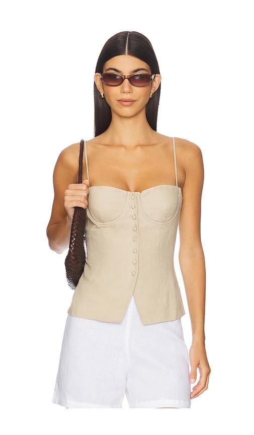 onia air linen underwire corset top in tan.