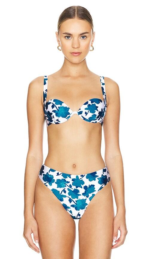 onia annalise bikini top in blue.