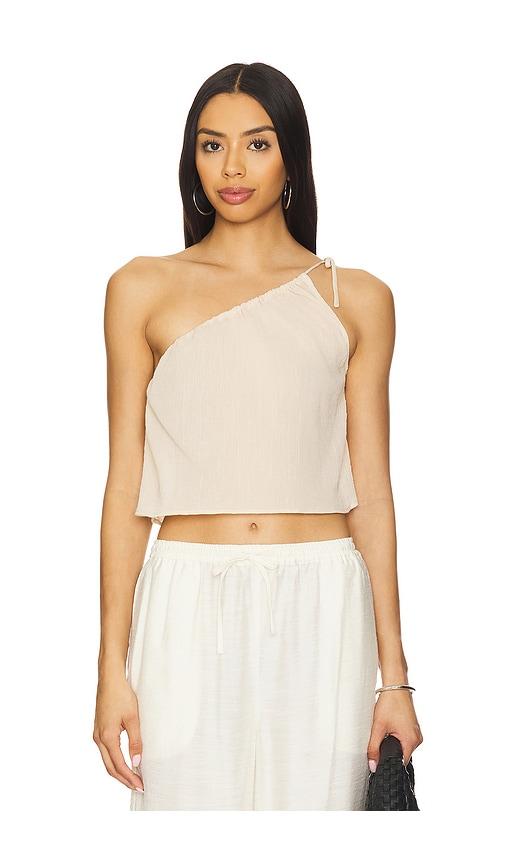 onia textured gauze one-shoulder top in neutral.