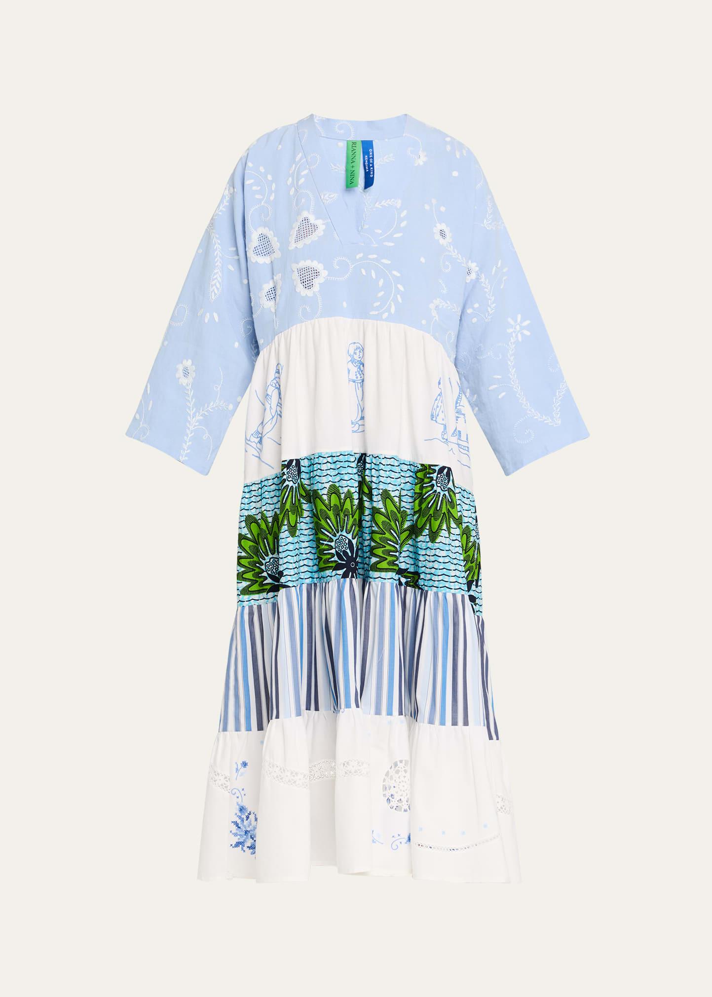 ooak kendima volant tiered patchwork midi dress