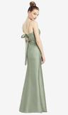 open-back bow tie satin trumpet gown