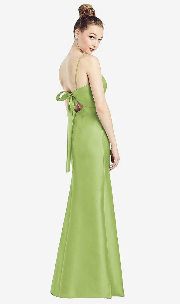 open-back bow tie satin trumpet gown