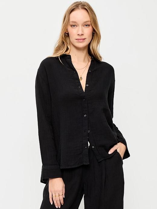 open-back crinkle gauze button-down shirt