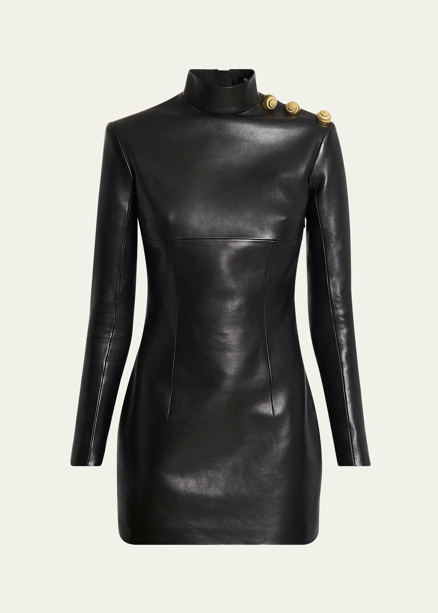open-back leather mini dress