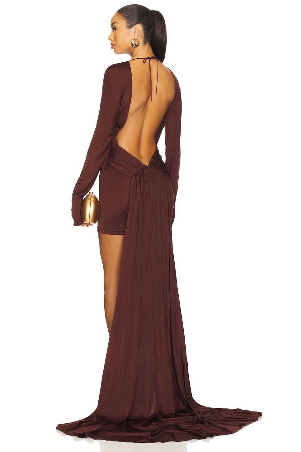 open back long sleeve mini dress