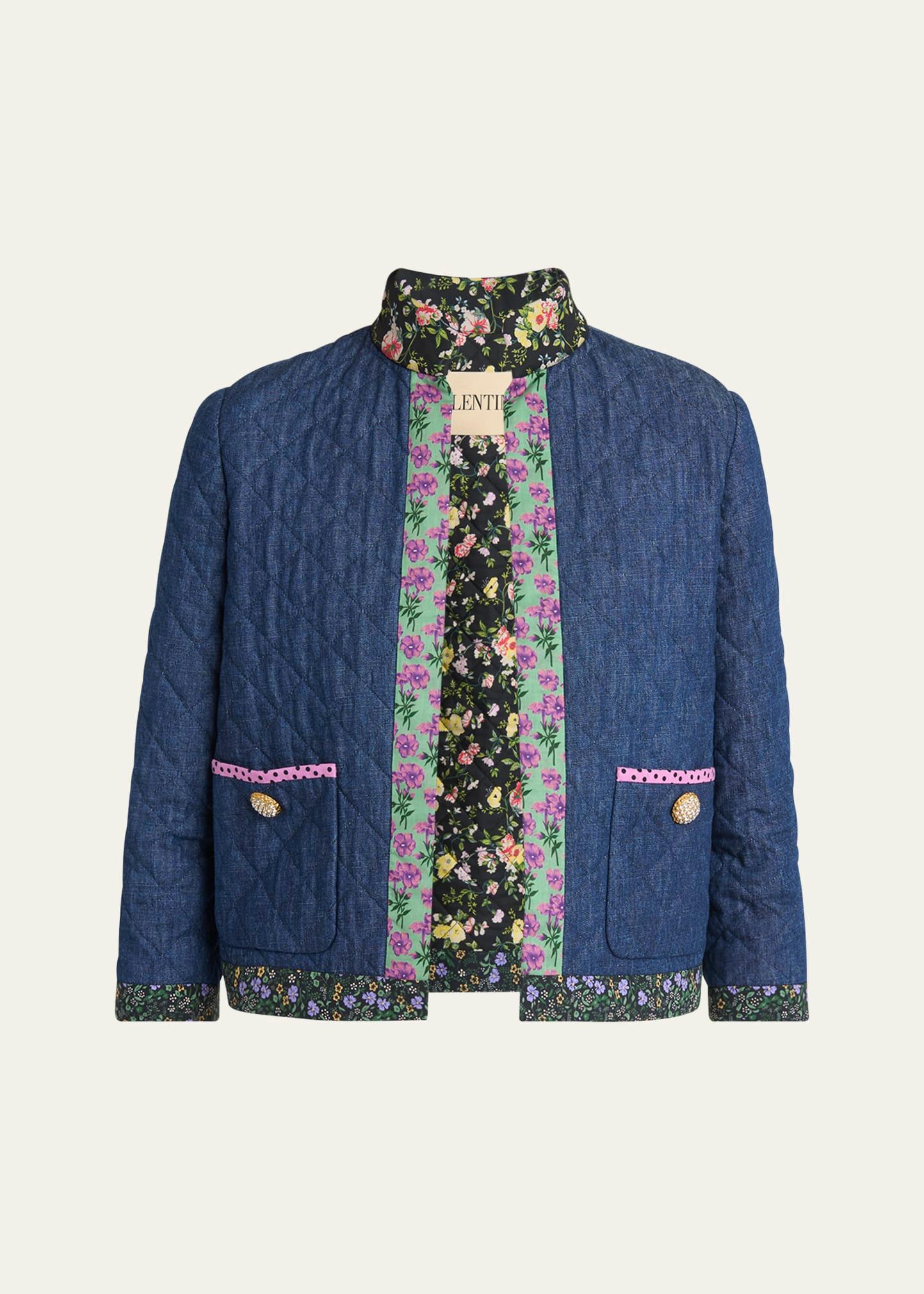 open-front quilted chambray jacket