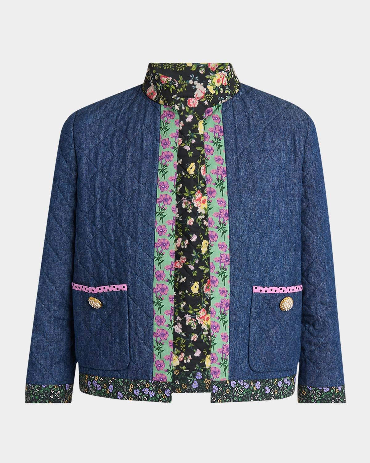 open-front quilted chambray jacket