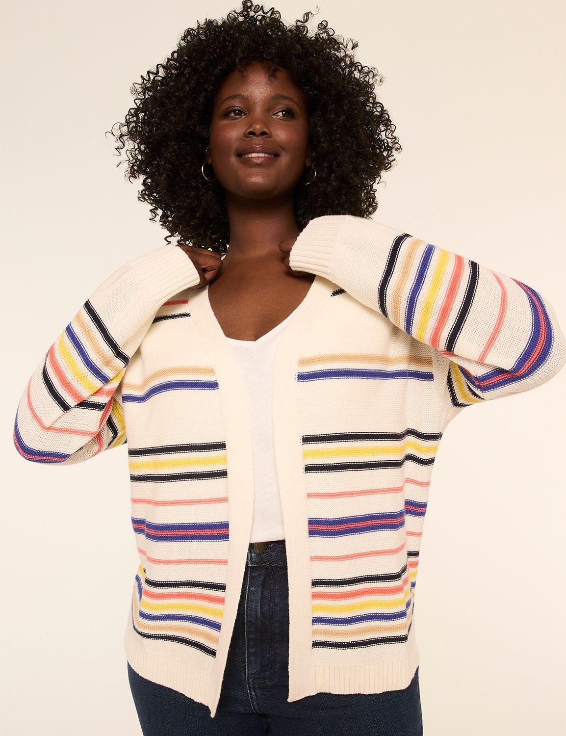 open-front striped cardigan