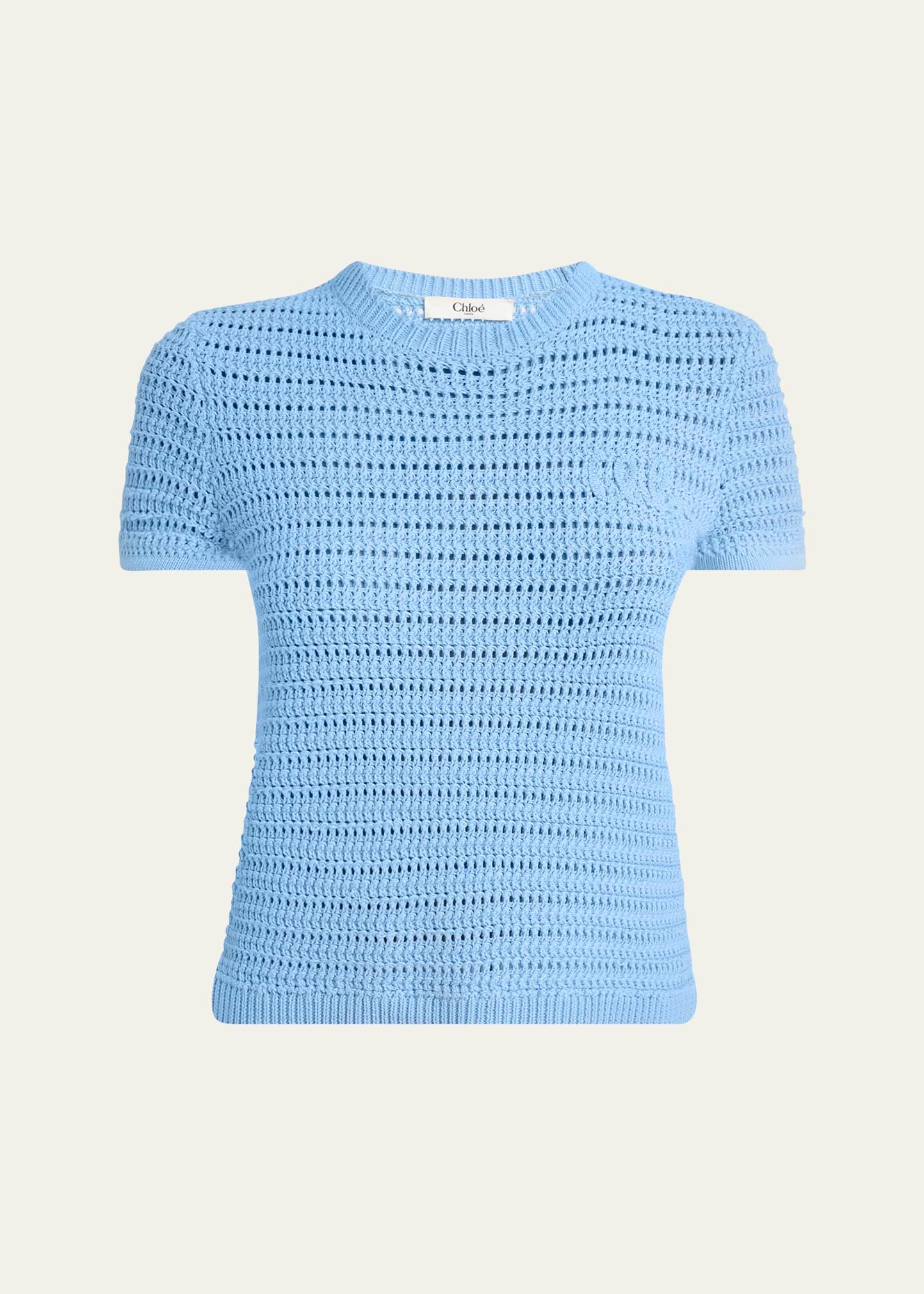 open-knit logo embroidered top