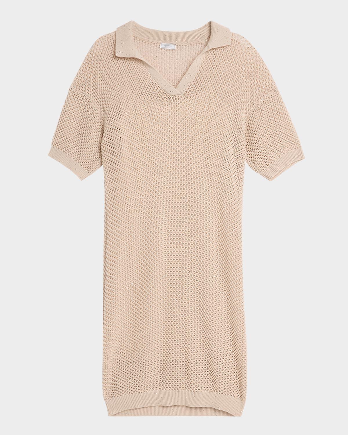 open-knit sequin midi sweater dress