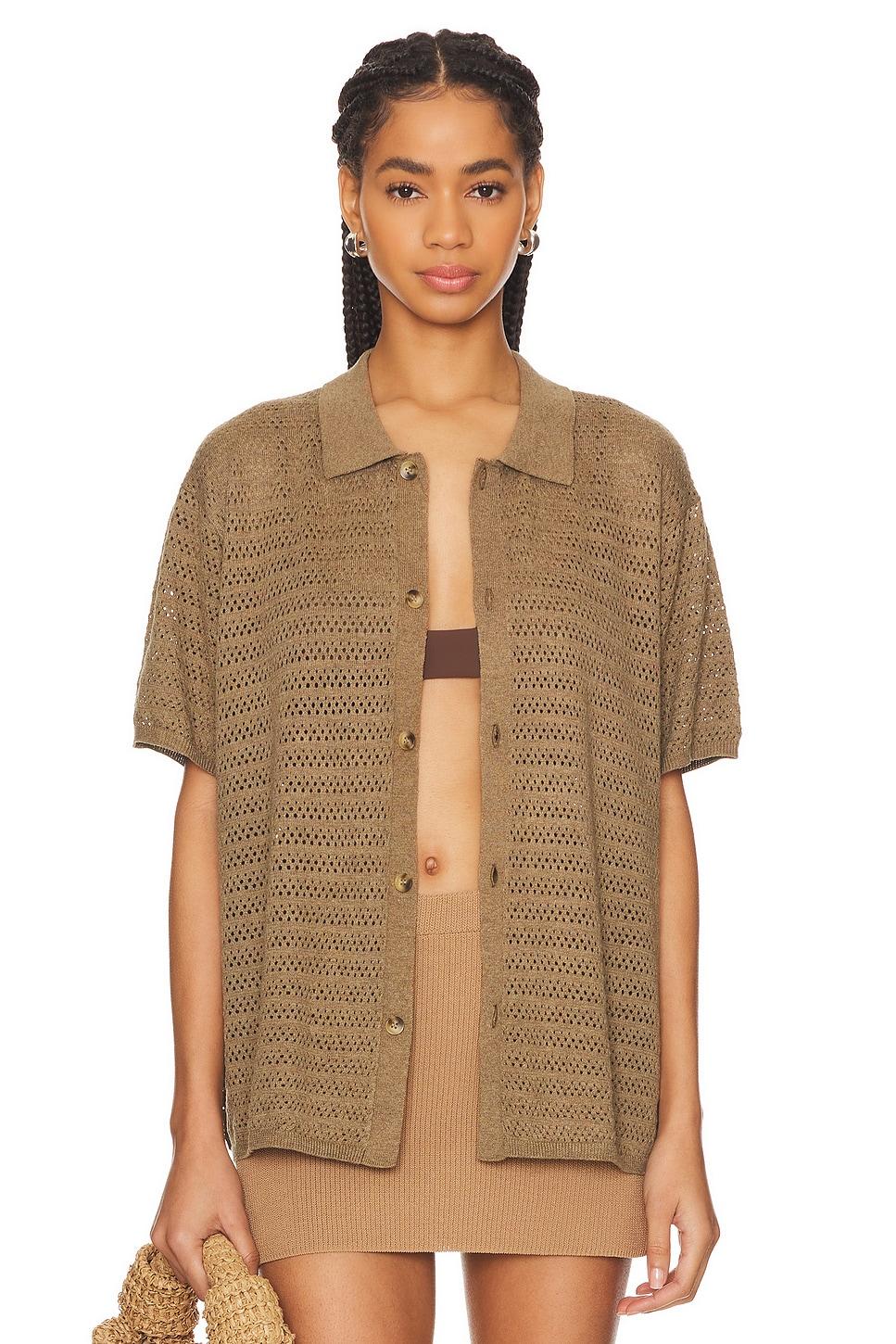 open knit short sleeve shirt