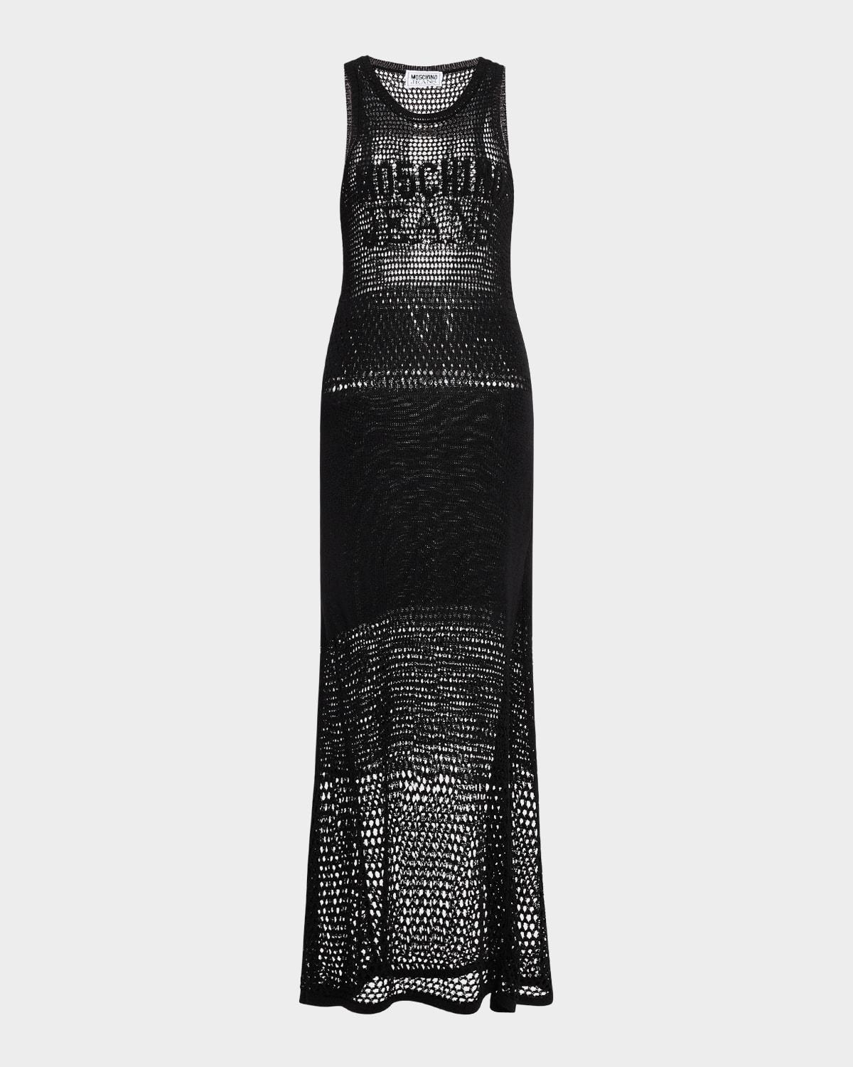 open-knit sleeveless logo tank dress