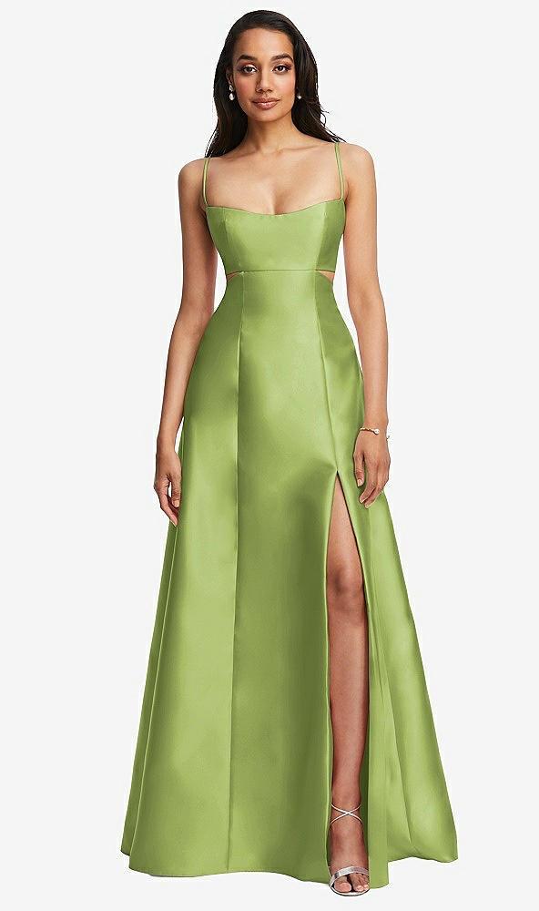 open neckline cutout satin twill a-line gown with pockets