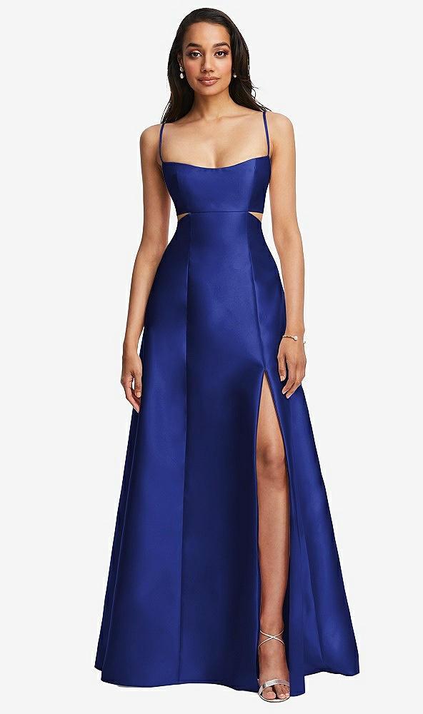 open neckline cutout satin twill a-line gown with pockets