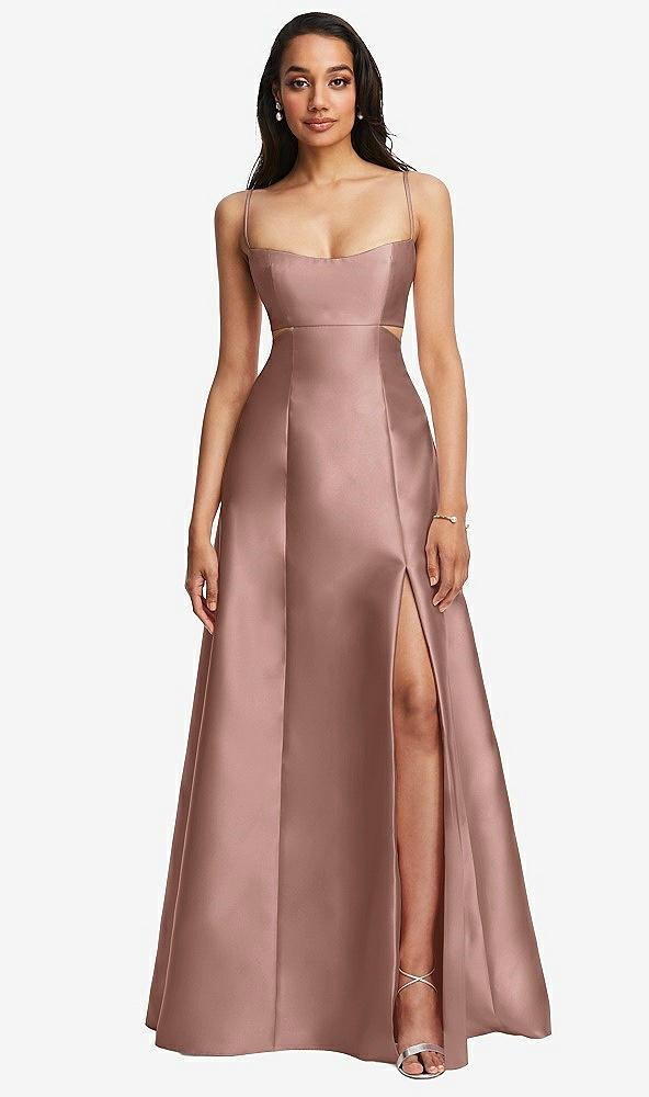 open neckline cutout satin twill a-line gown with pockets
