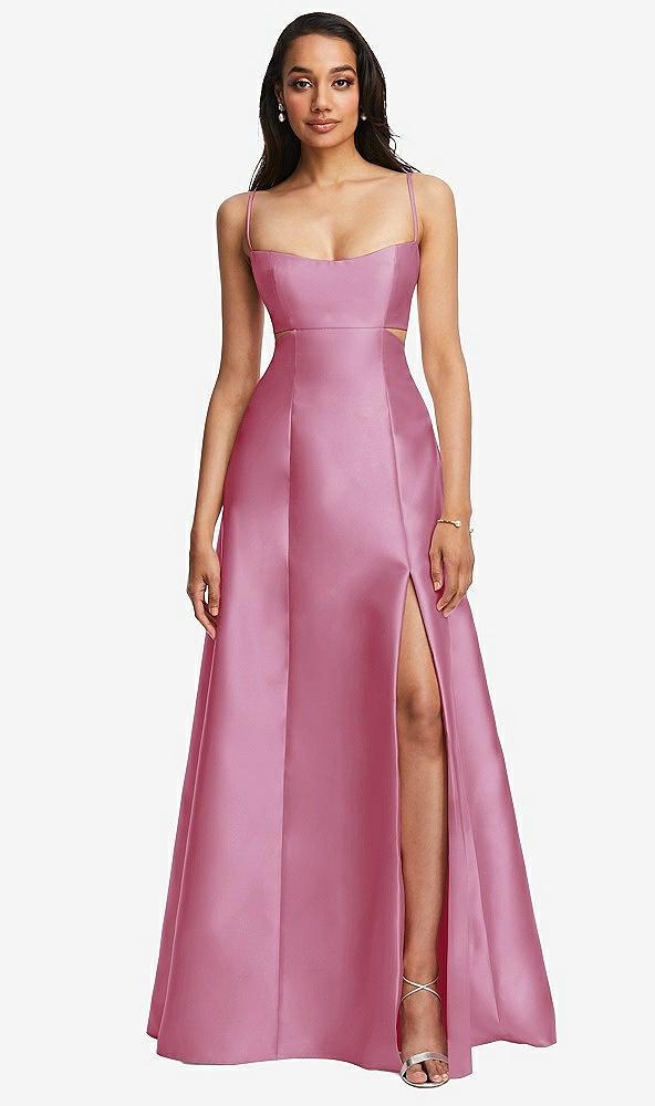 open neckline cutout satin twill a-line gown with pockets