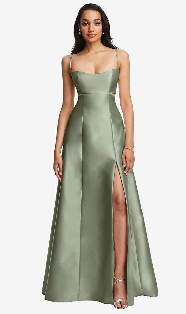 open neckline cutout satin twill a-line gown with pockets