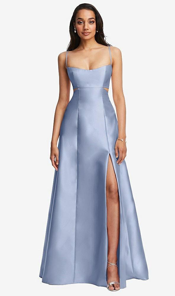 open neckline cutout satin twill a-line gown with pockets