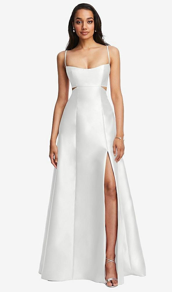 open neckline cutout satin twill a-line gown with pockets