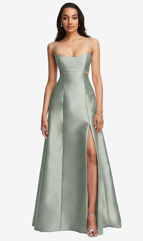 open neckline cutout satin twill a-line gown with pockets