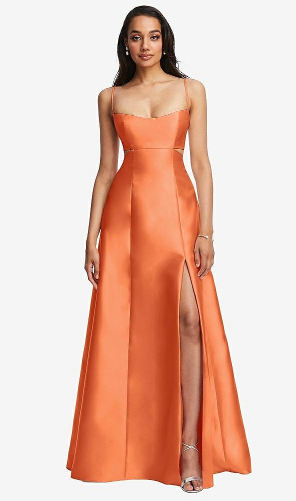 open neckline cutout satin twill a-line gown with pockets