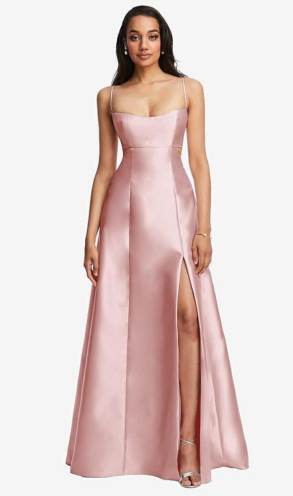 open neckline cutout satin twill a-line gown with pockets