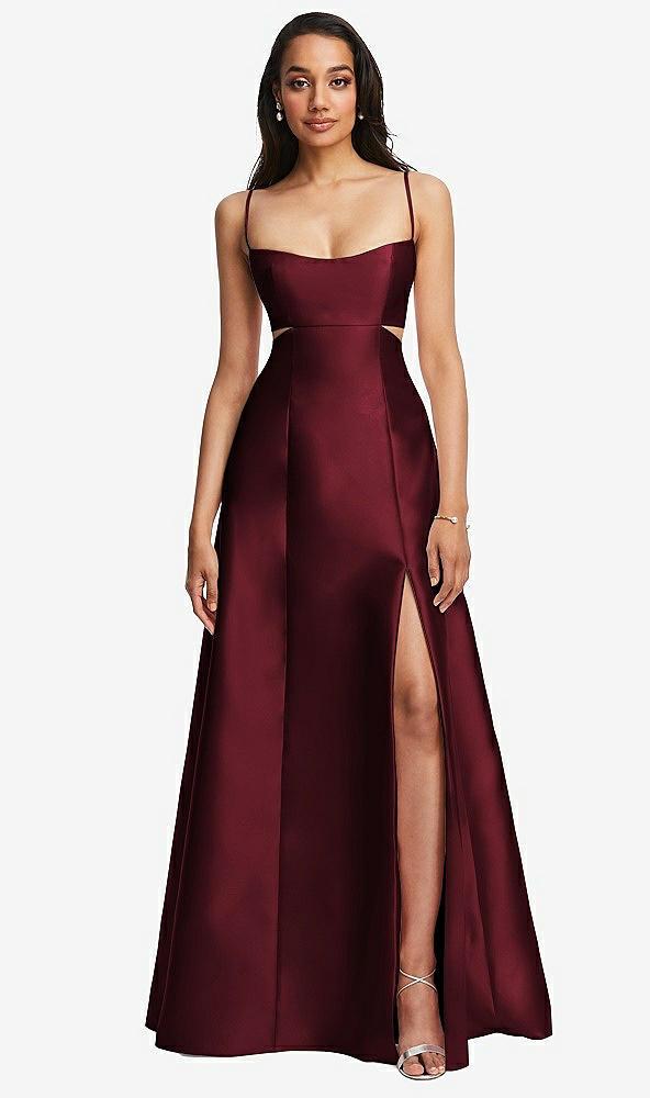 open neckline cutout satin twill a-line gown with pockets