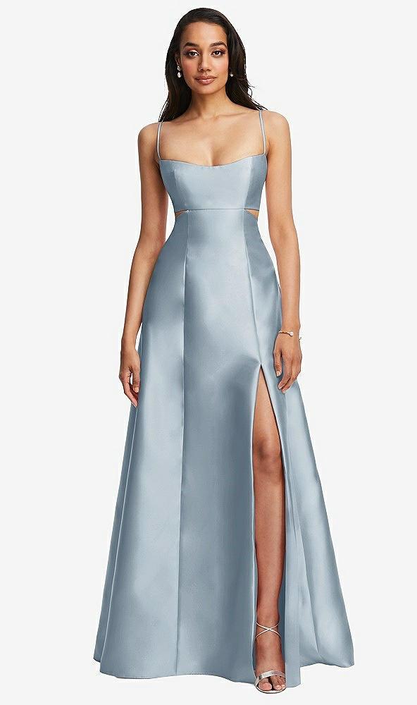 open neckline cutout satin twill a-line gown with pockets