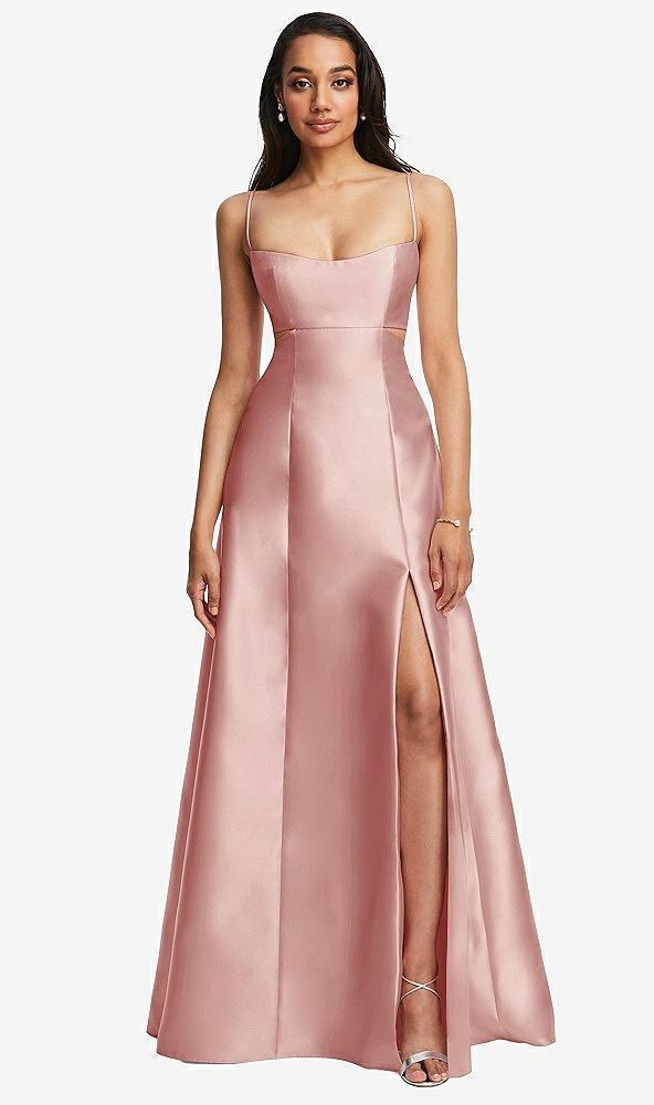 open neckline cutout satin twill a-line gown with pockets