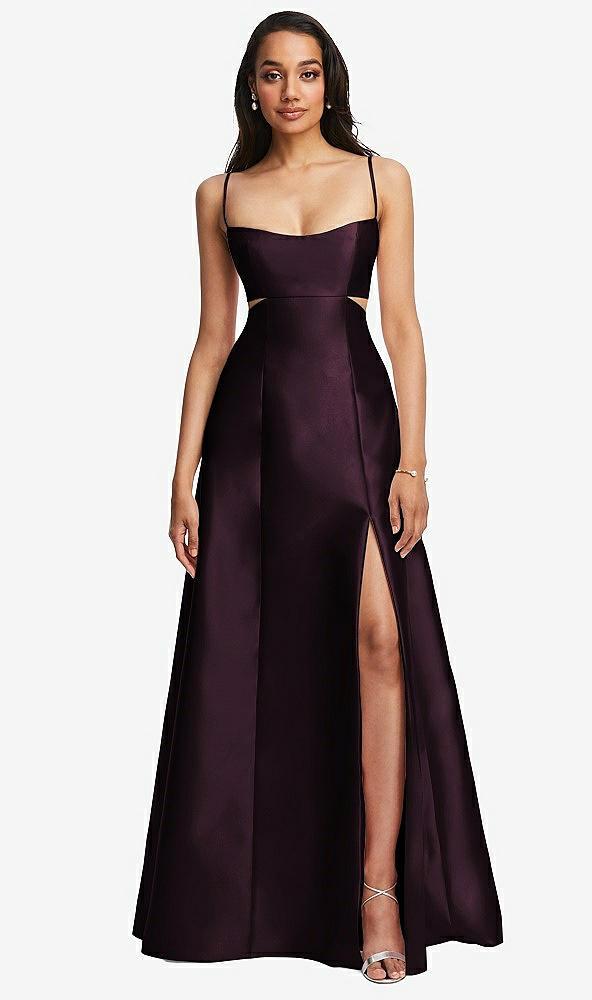 open neckline cutout satin twill a-line gown with pockets