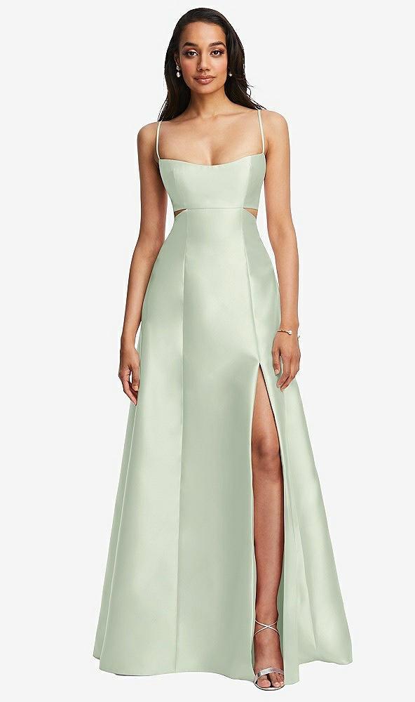 open neckline cutout satin twill a-line gown with pockets