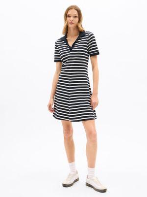 open placket stripe polo dress