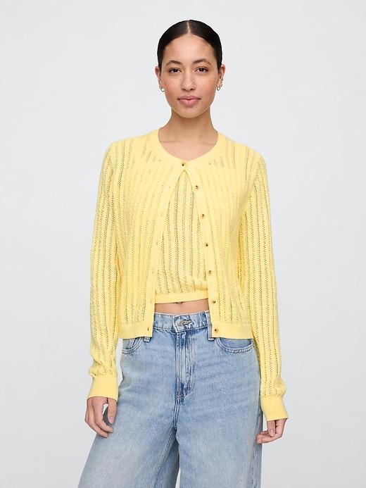 open-stitch crewneck cardigan