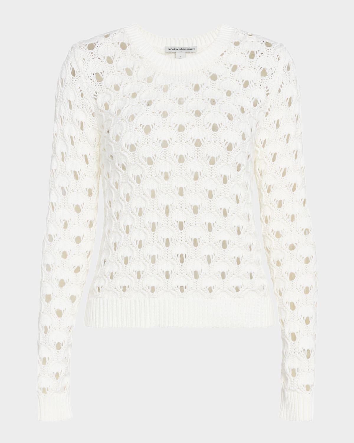 open-stitch crewneck cotton sweater