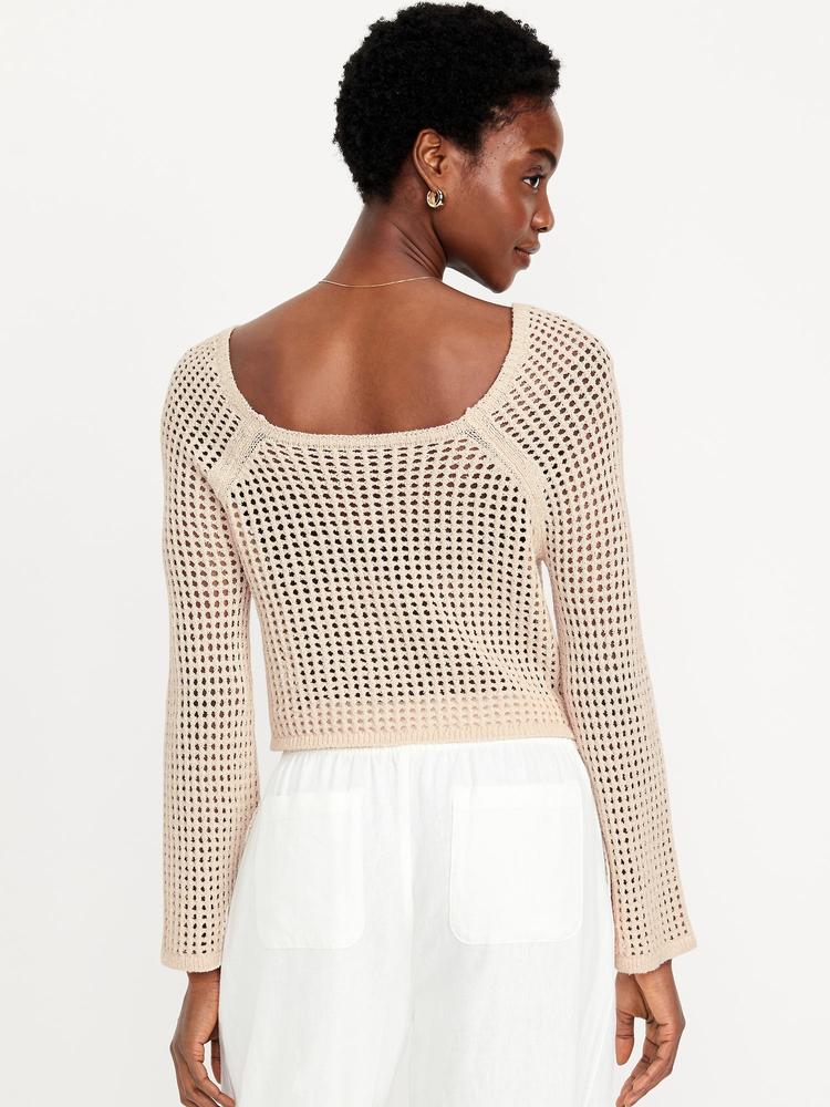 open-stitch cropped bouclé sweater