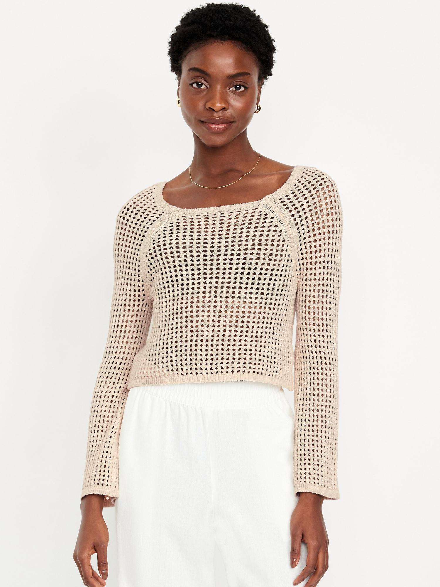 open-stitch cropped bouclé sweater