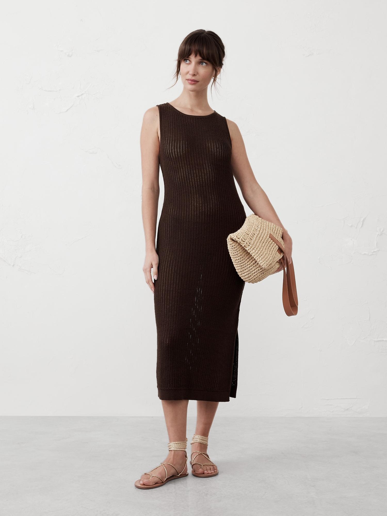 open-stitch midi sweater dress