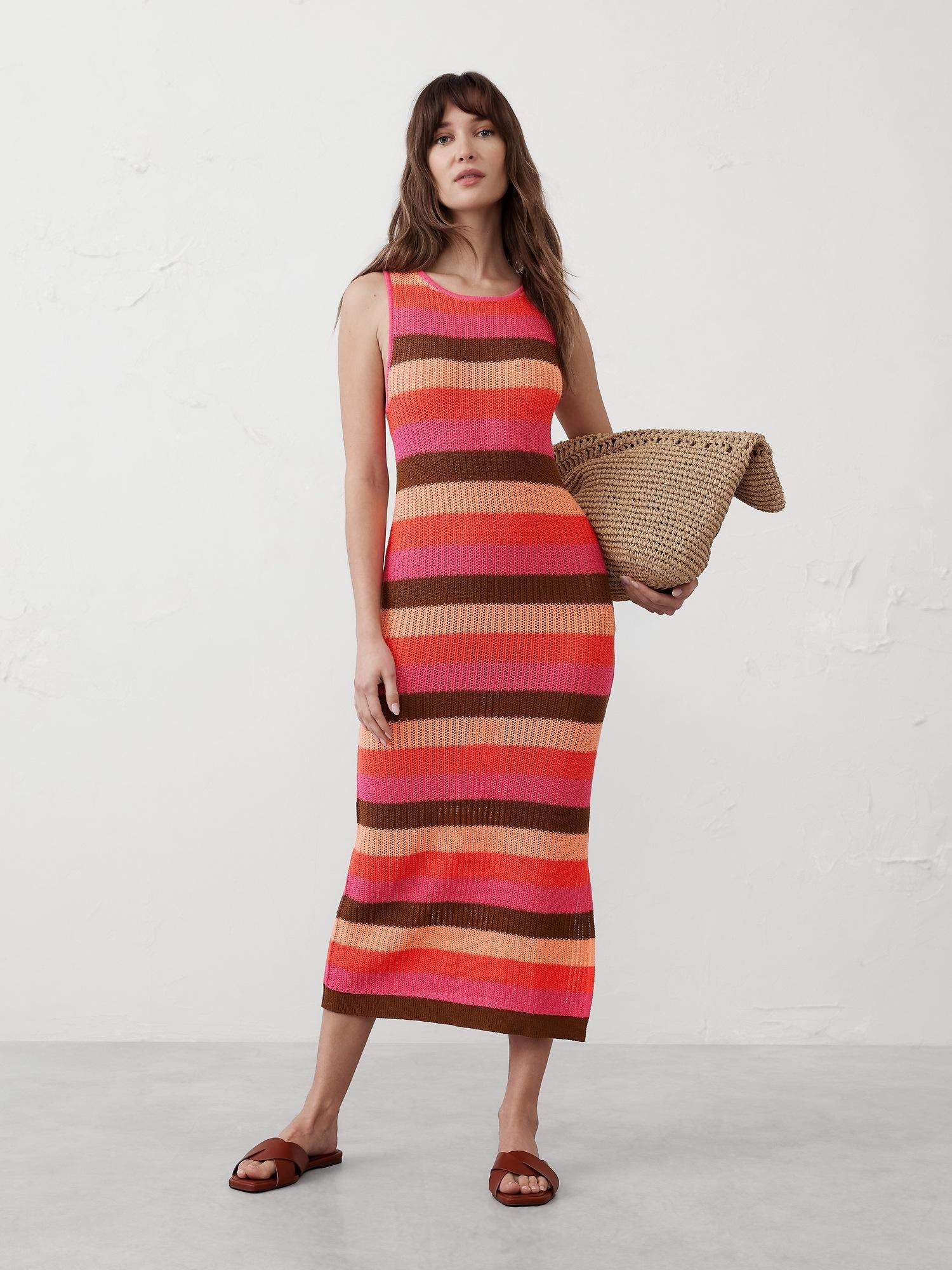open-stitch midi sweater dress