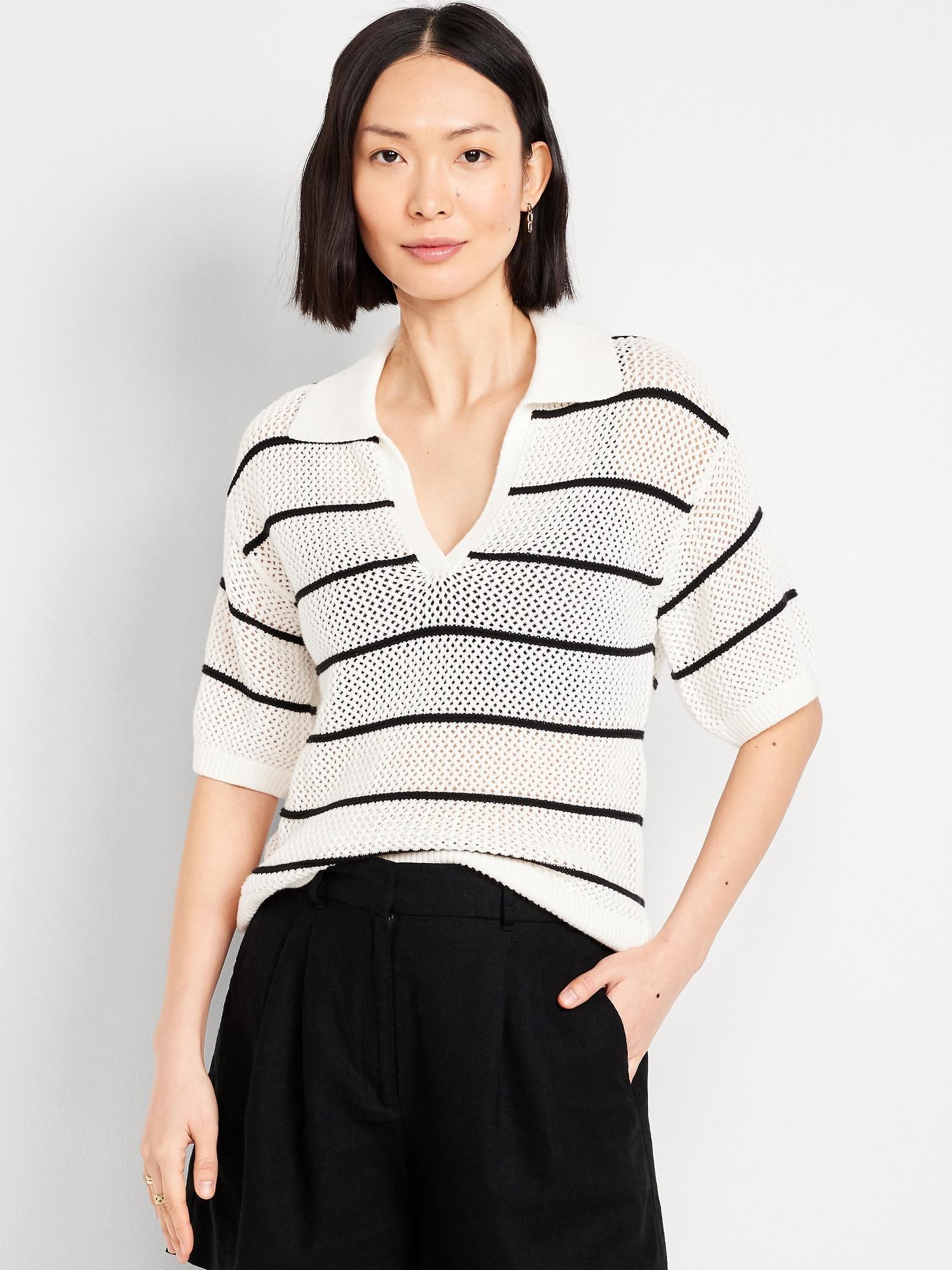 open-stitch polo sweater