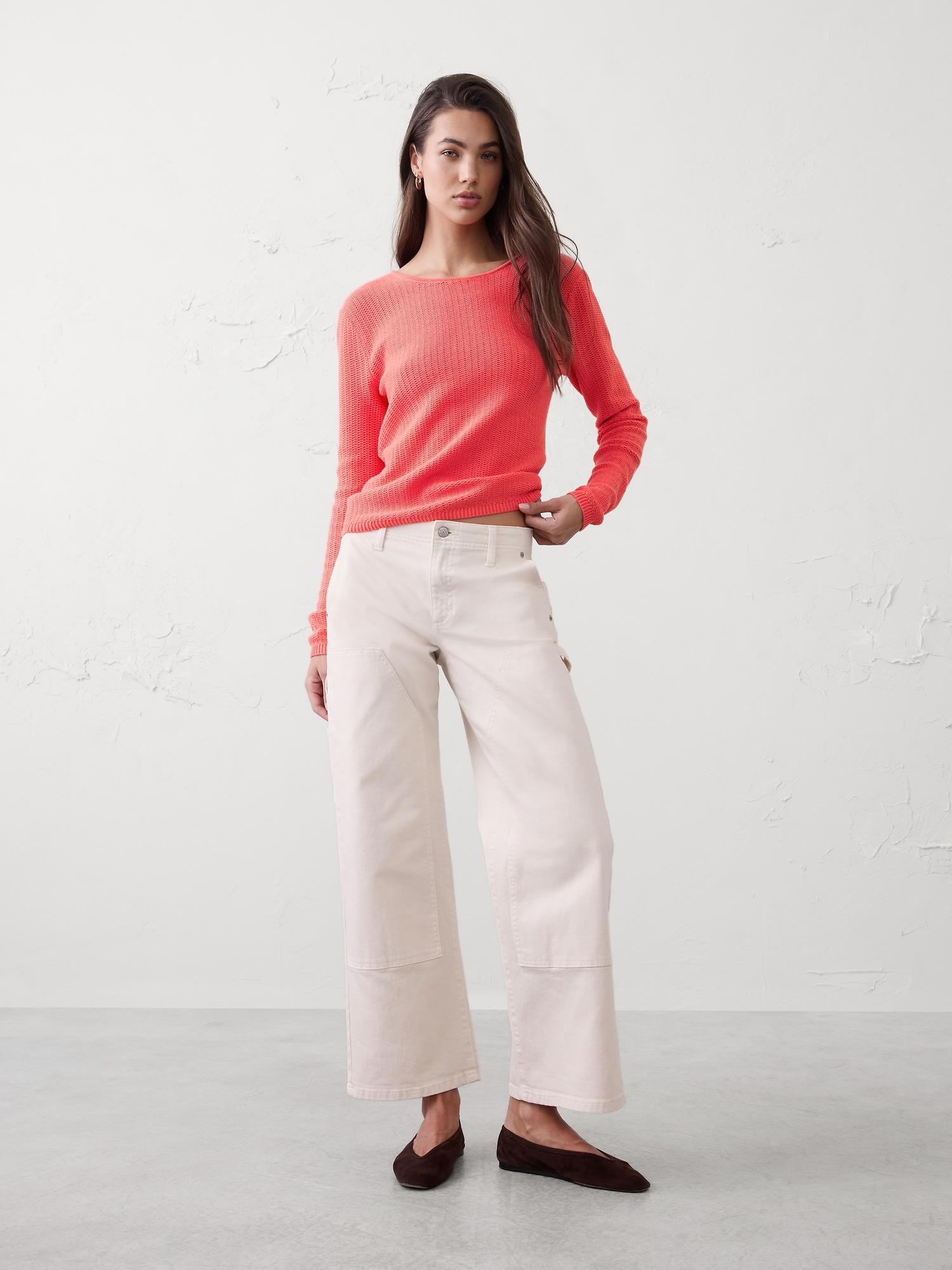 open stitch tie-back sweater