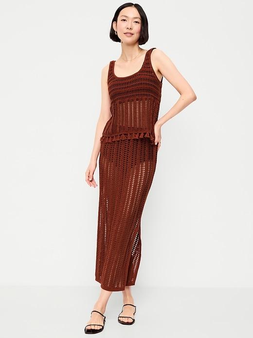 open-weave seaside cotton column maxi skirt
