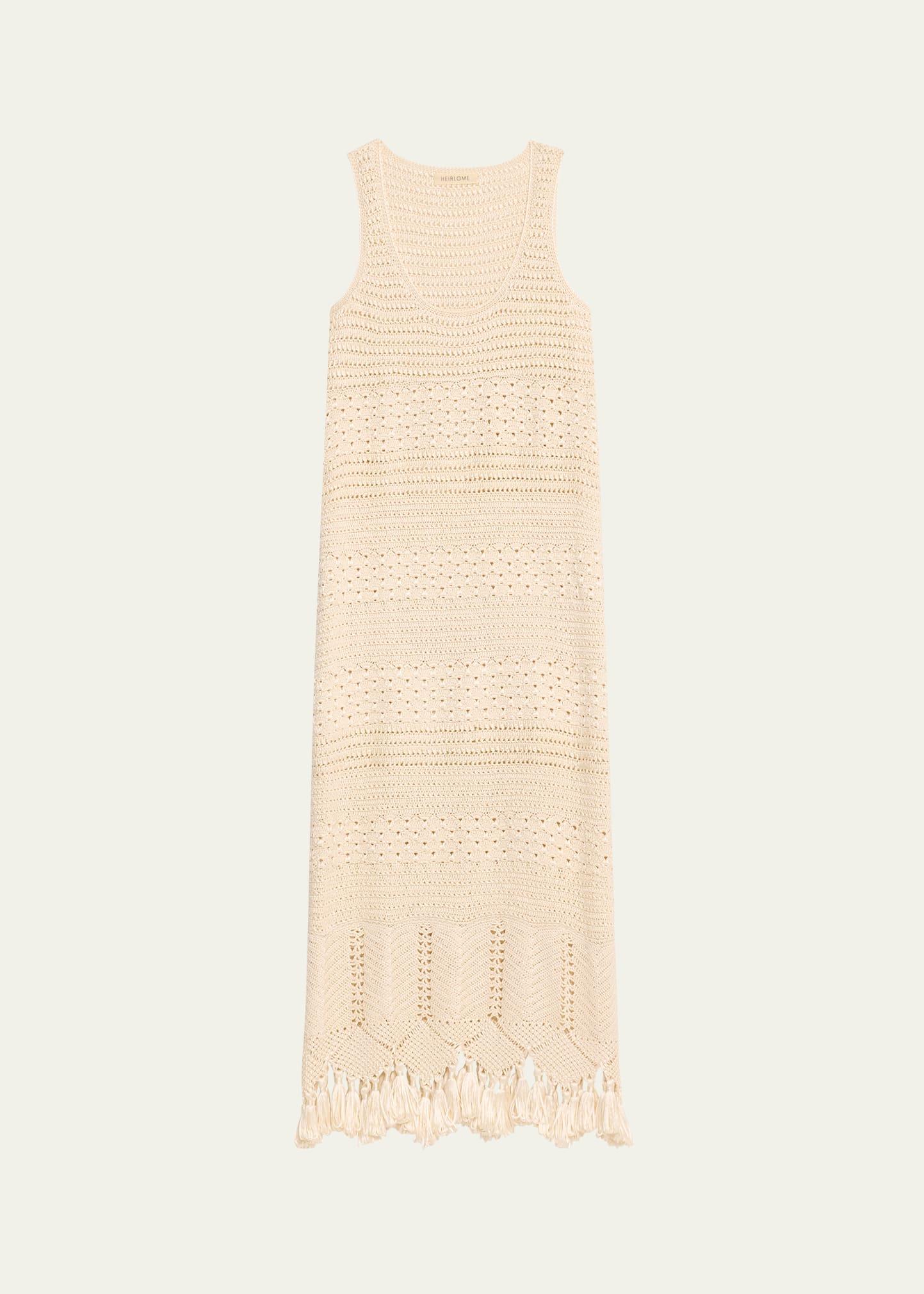 ophelia crochet tassel midi dress