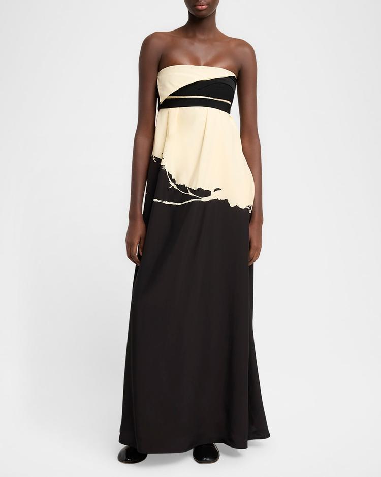 ophelia printed strapless marocaine dress