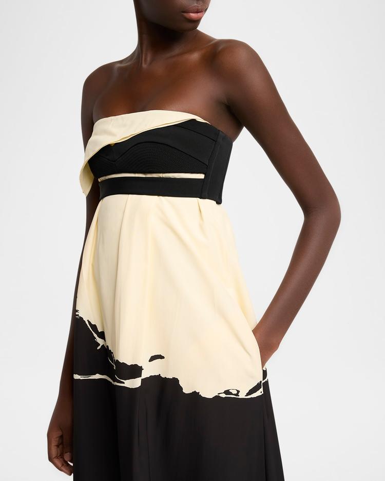 ophelia printed strapless marocaine dress